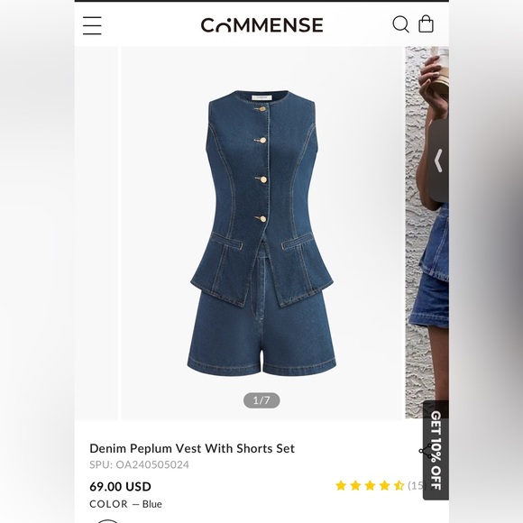 Commense Other - XS Commense Denim Peplum Vest and Shorts Set